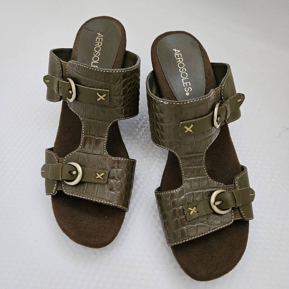 AEROSOLES Buckle Wedge Sandals